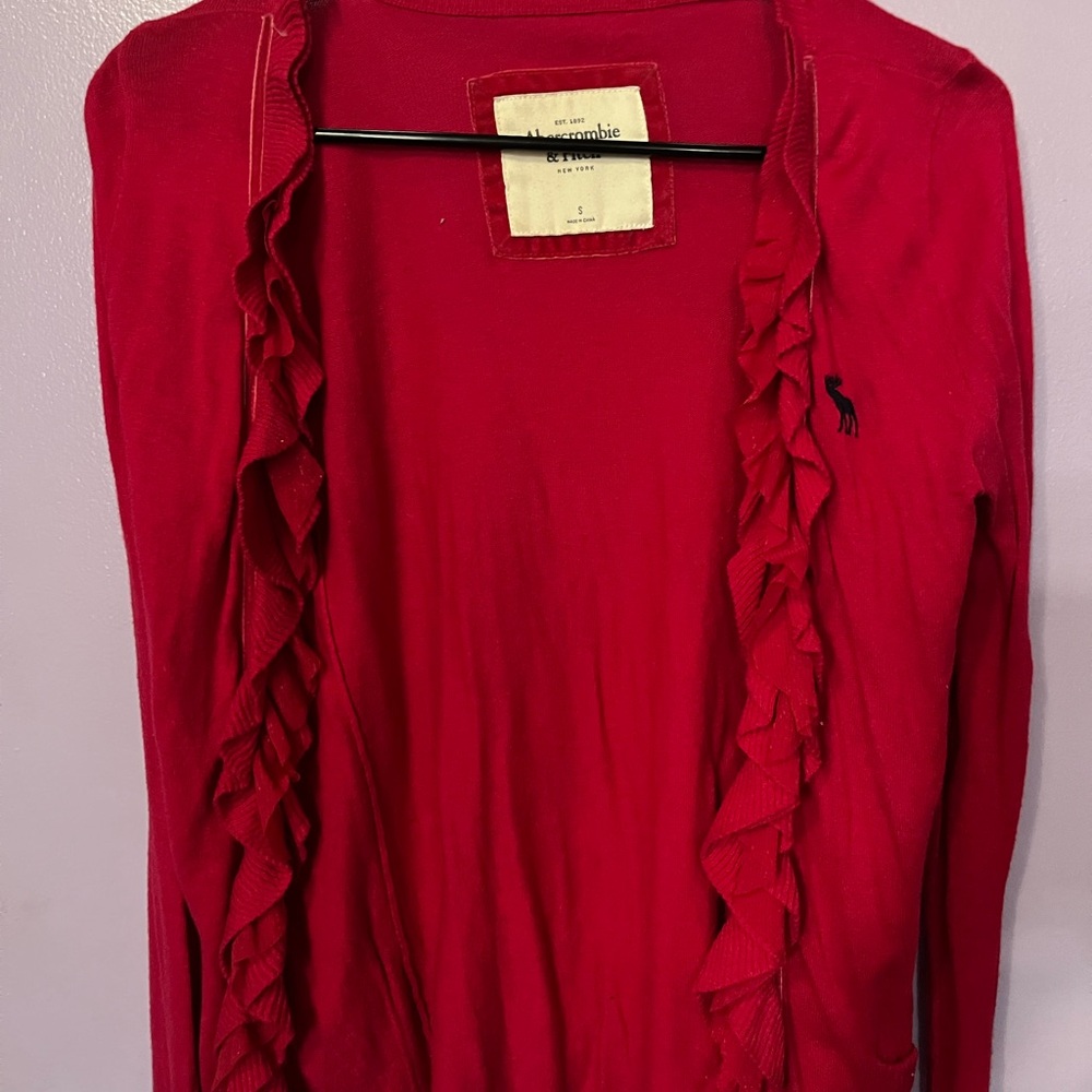 Abercrombie Red Ruffled Cardigan